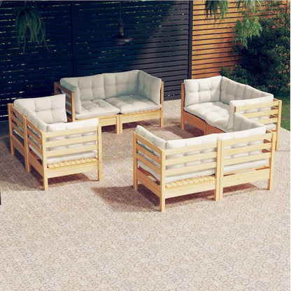 vidaXL 8 Piece Garden Lounge Set with Cream Cushions Pinewood 1