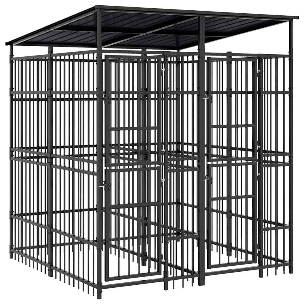 vidaXL Outdoor Dog Kennel with Roof Steel 3,69 m² 2
