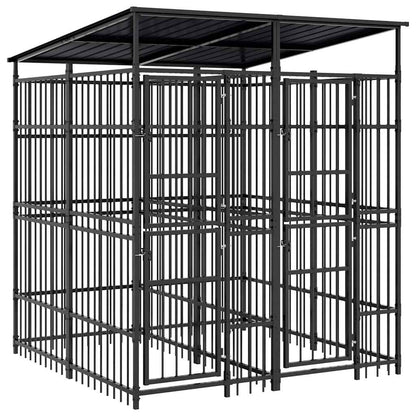 vidaXL Outdoor Dog Kennel with Roof Steel 3,69 m² 2