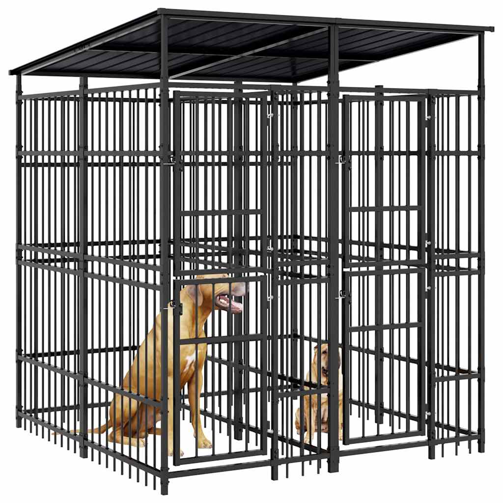 vidaXL Outdoor Dog Kennel with Roof Steel 3,69 m² 4