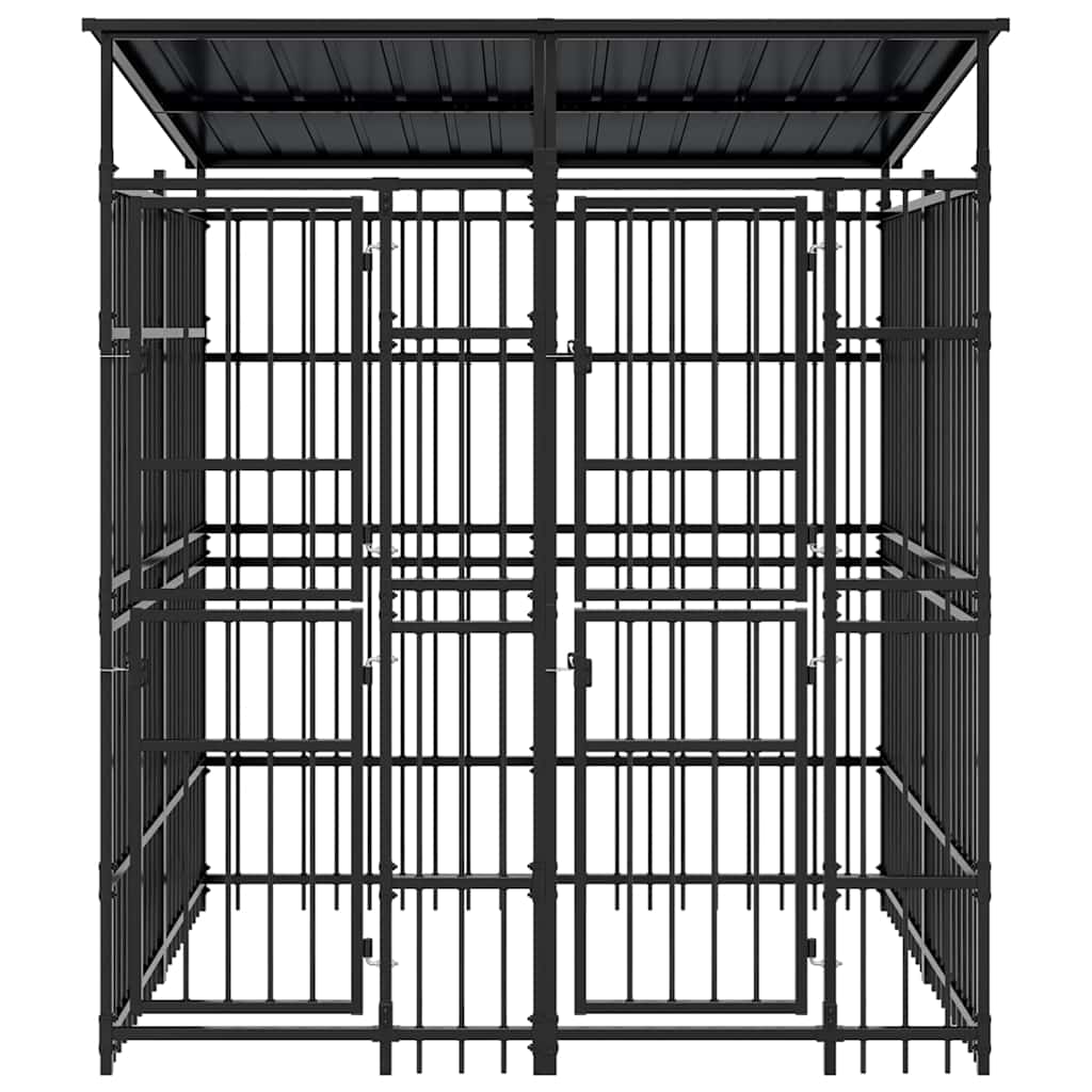 vidaXL Outdoor Dog Kennel with Roof Steel 3,69 m² 5