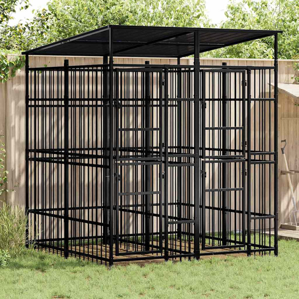 vidaXL Outdoor Dog Kennel with Roof Steel 3,69 m²