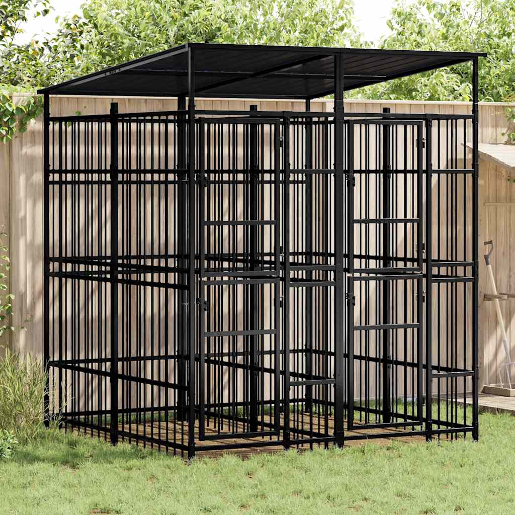 vidaXL Outdoor Dog Kennel with Roof Steel 3,69 m² 1