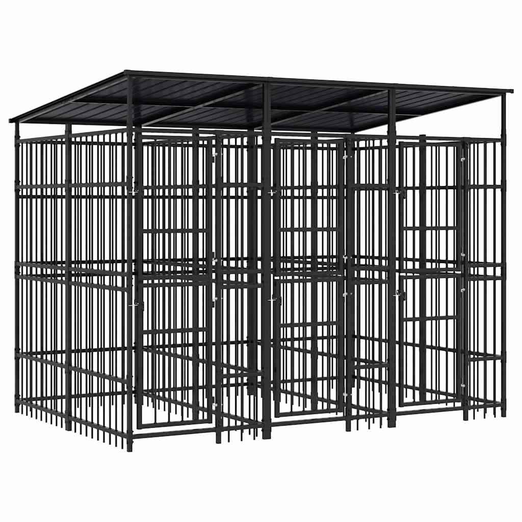 vidaXL Outdoor Dog Kennel with Roof Steel 5,53 m² 2
