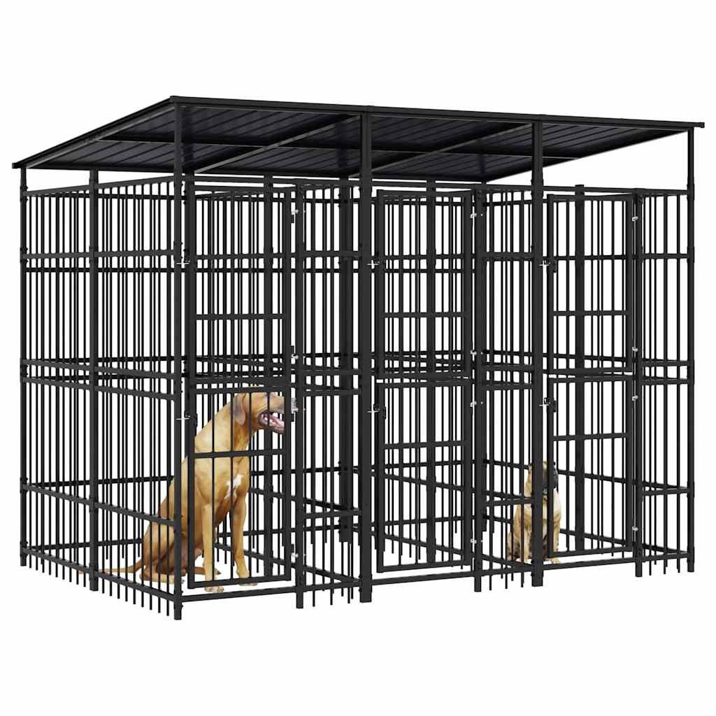 vidaXL Outdoor Dog Kennel with Roof Steel 5,53 m² 4