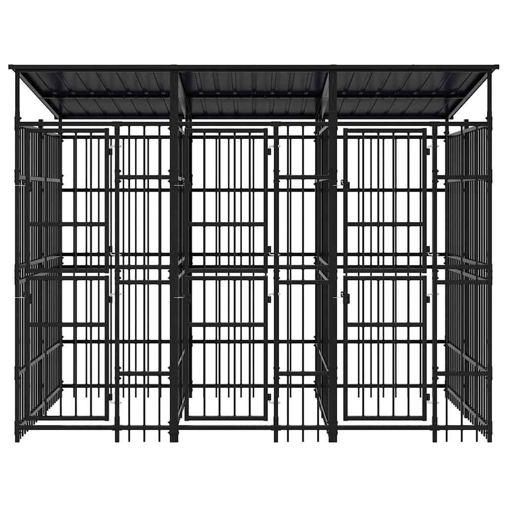 vidaXL Outdoor Dog Kennel with Roof Steel 5,53 m² 5