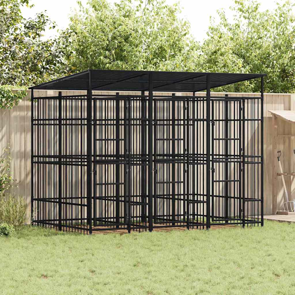 vidaXL Outdoor Dog Kennel with Roof Steel 5,53 m² 1