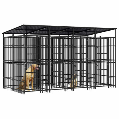 vidaXL Outdoor Dog Kennel with Roof Steel 7,37 m² 4