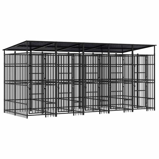 vidaXL Outdoor Dog Kennel with Roof Steel 9,22 m² 2