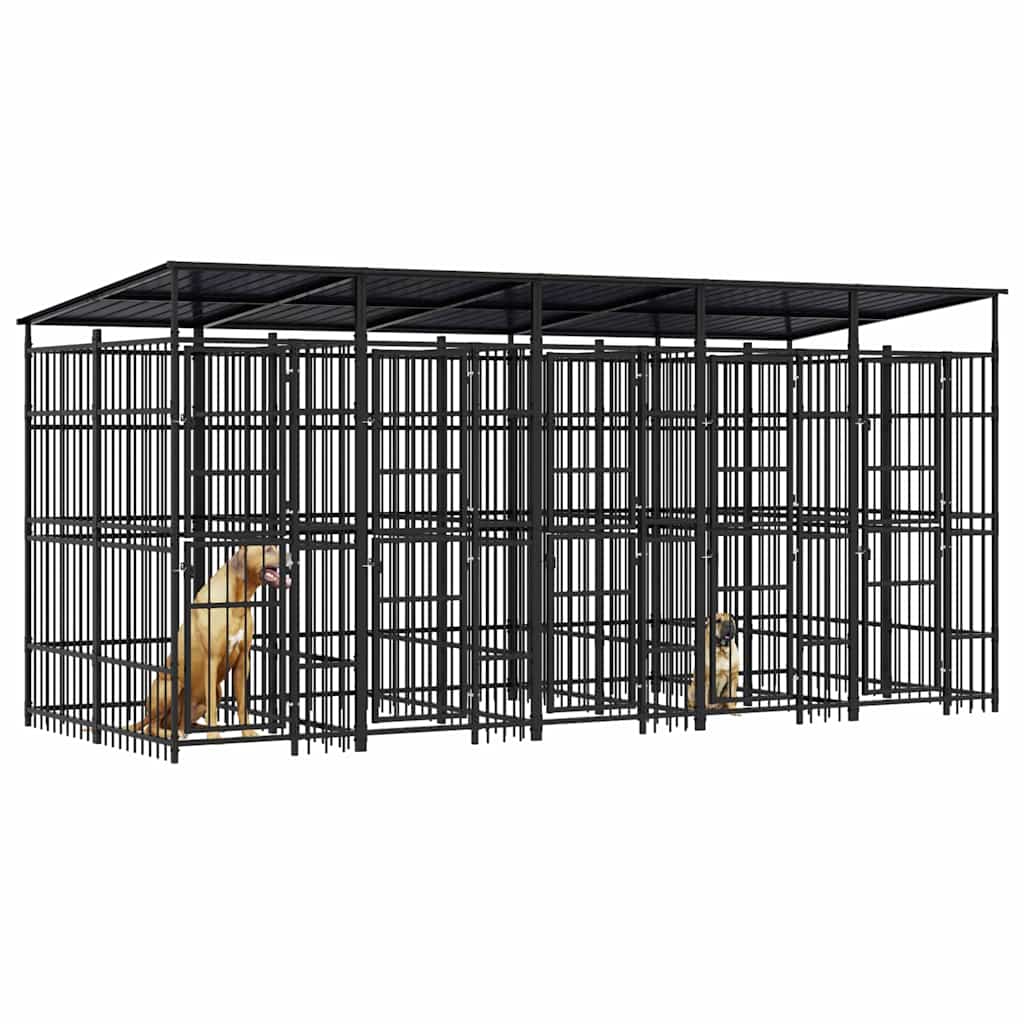 vidaXL Outdoor Dog Kennel with Roof Steel 9,22 m² 4