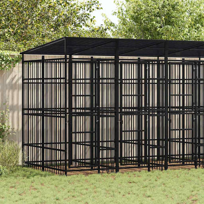 vidaXL Outdoor Dog Kennel with Roof Steel 9,22 m² 1