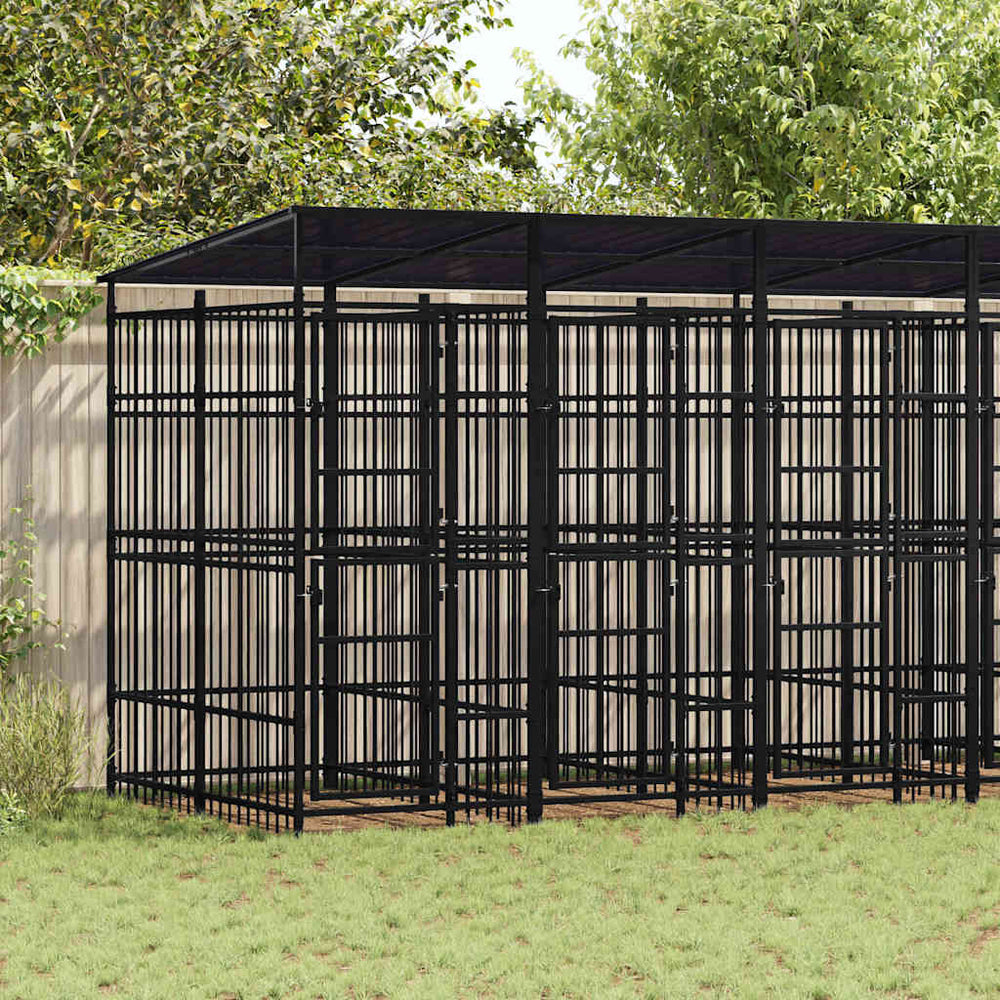 vidaXL Outdoor Dog Kennel with Roof Steel 11,06 m²