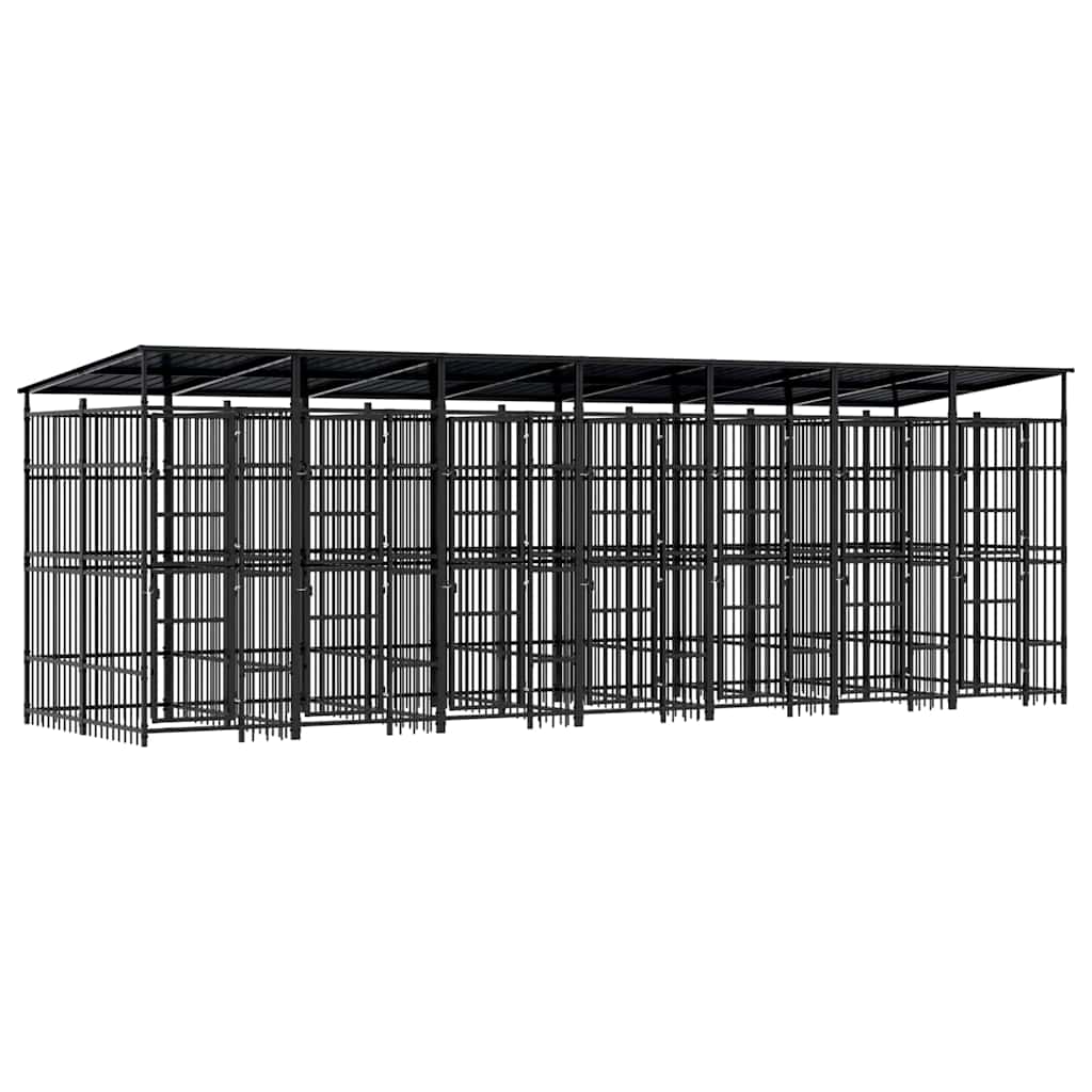 vidaXL Outdoor Dog Kennel with Roof Steel 12,9 m² 2