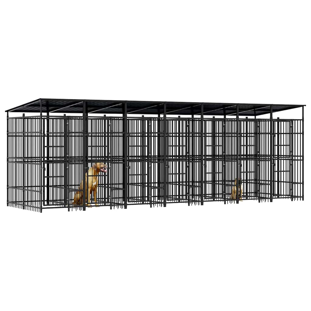 vidaXL Outdoor Dog Kennel with Roof Steel 12,9 m² 4