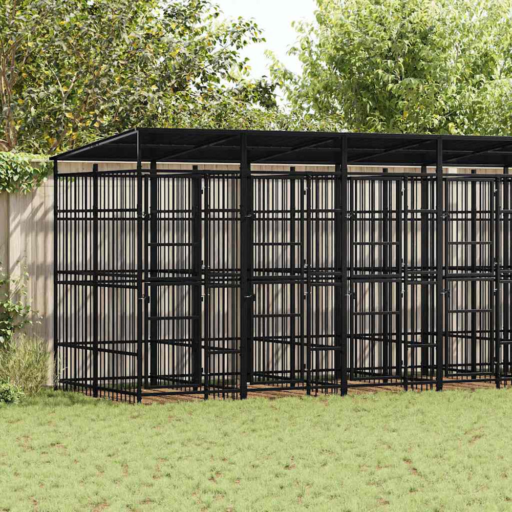 vidaXL Outdoor Dog Kennel with Roof Steel 12,9 m²