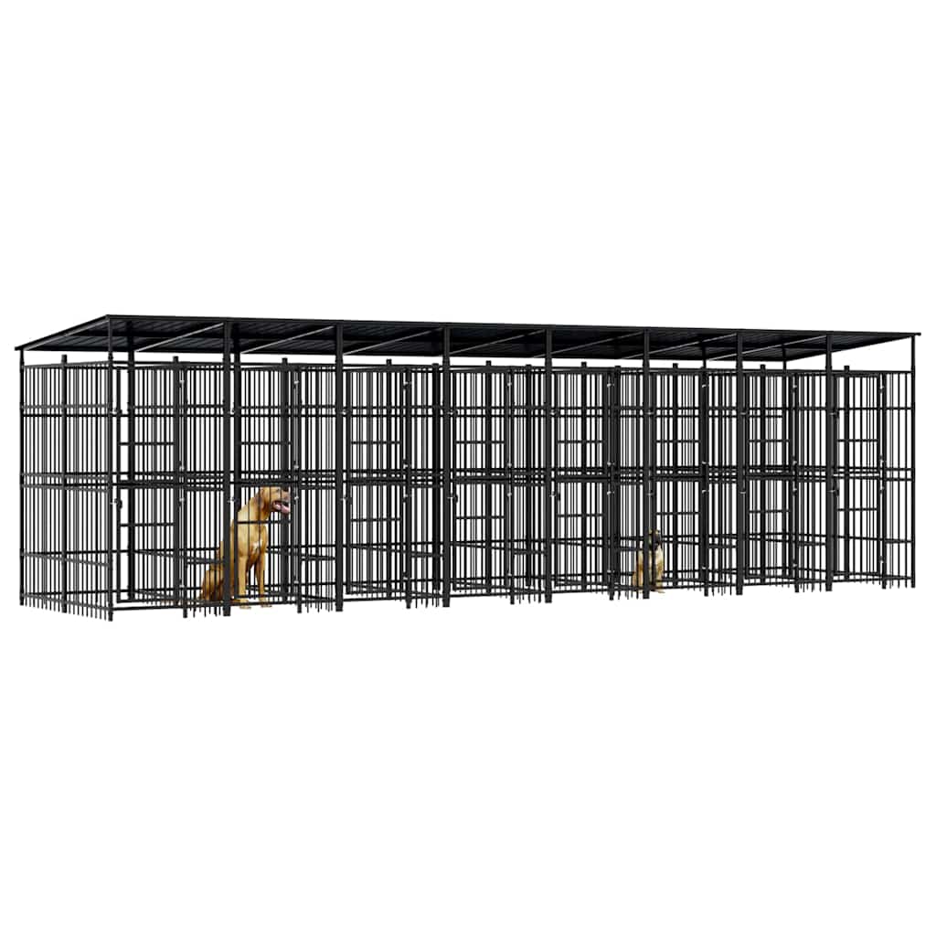 vidaXL Outdoor Dog Kennel with Roof Steel 14,75 m² 4