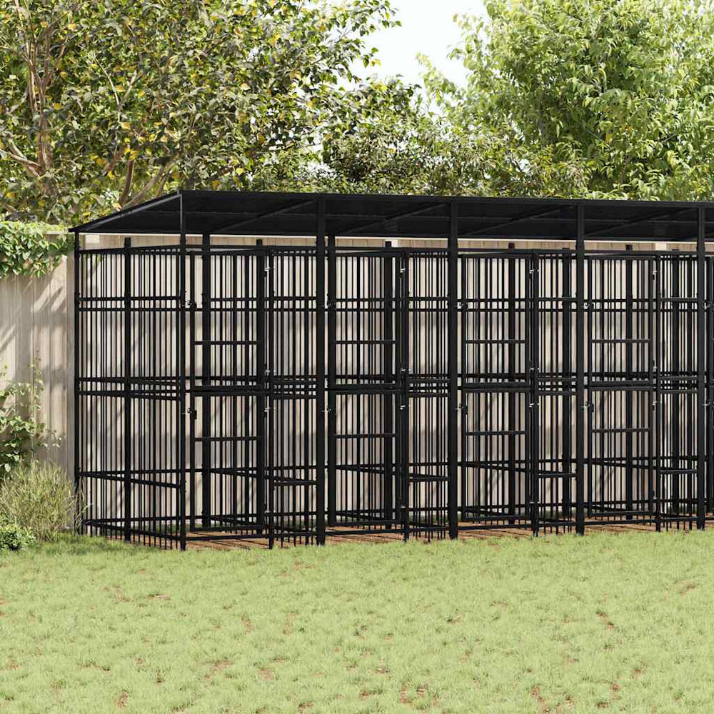 vidaXL Outdoor Dog Kennel with Roof Steel 14,75 m²