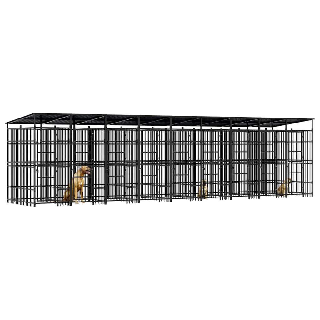 vidaXL Outdoor Dog Kennel with Roof Steel 16,59 m² 4