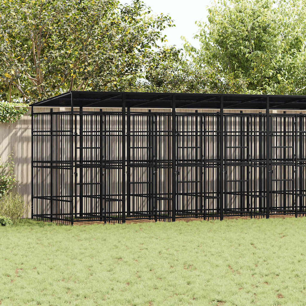 vidaXL Outdoor Dog Kennel with Roof Steel 16,59 m²