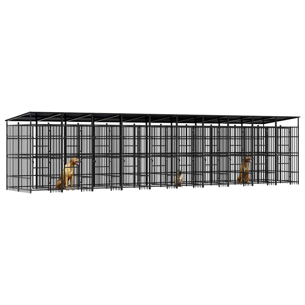 vidaXL Outdoor Dog Kennel with Roof Steel 18,43 m² 4
