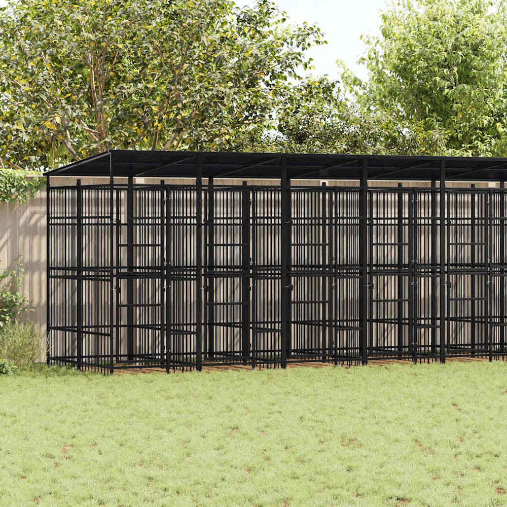 vidaXL Outdoor Dog Kennel with Roof Steel 18,43 m²