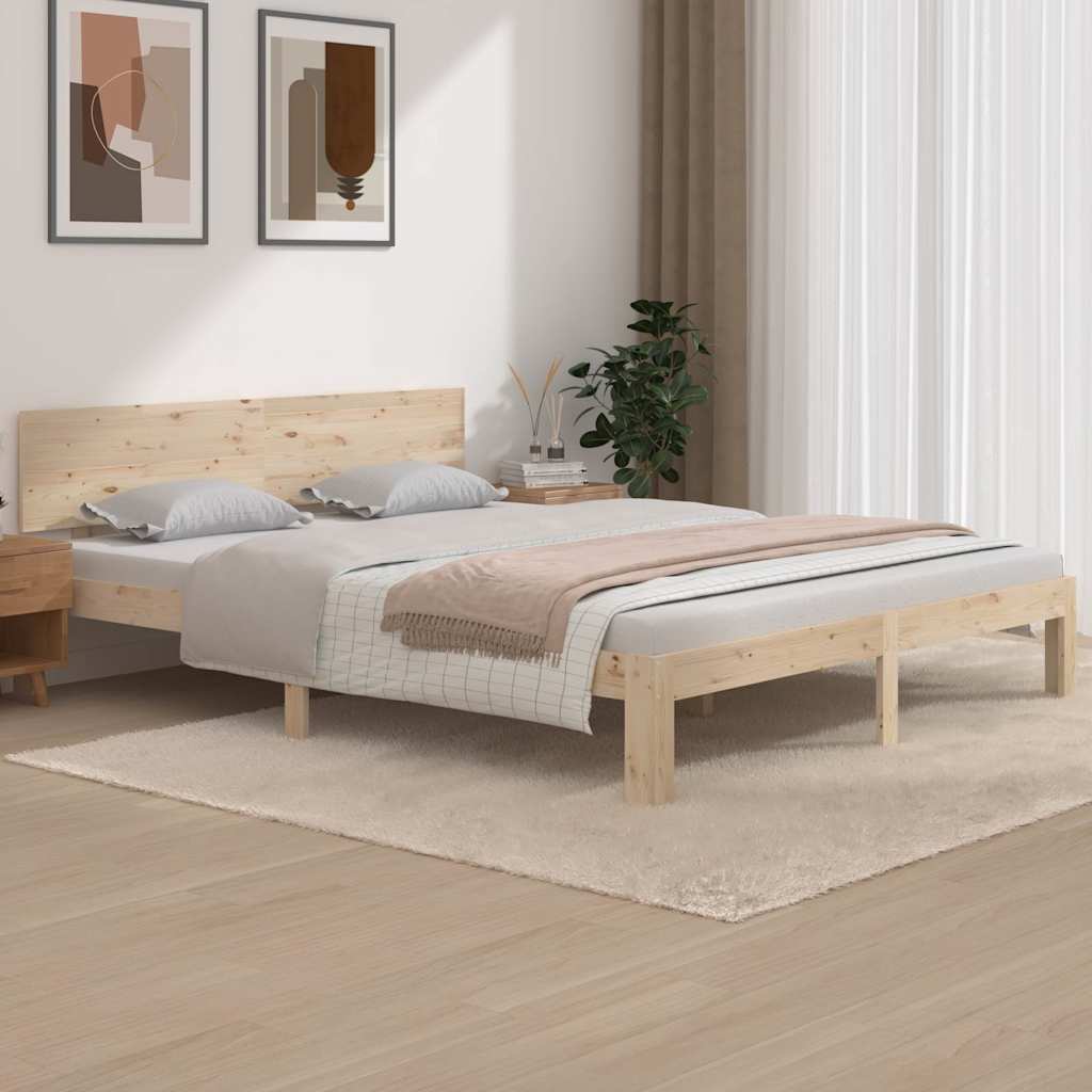 Bed Frame without Mattress Solid Wood Pine Natural 160 cm