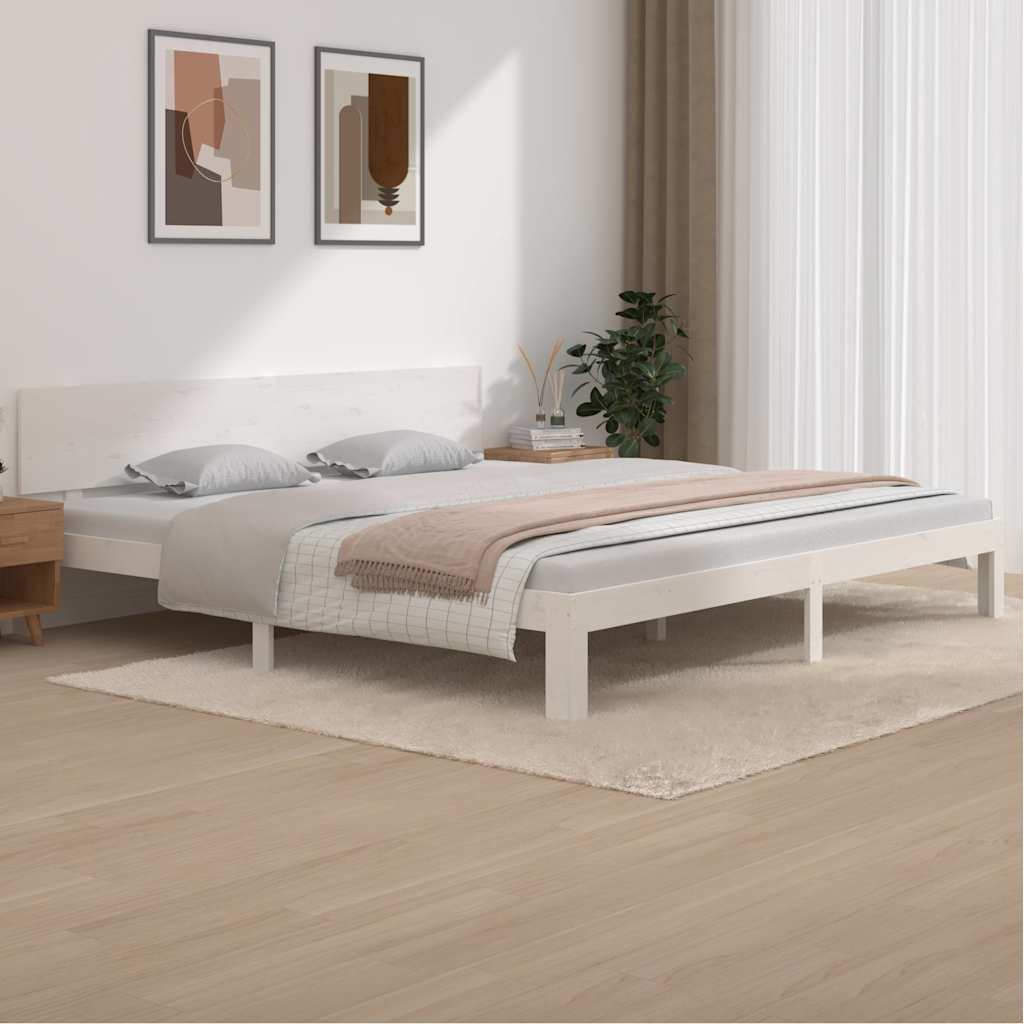 Bed Frame without Mattress Solid Wood Pine White 200 cm