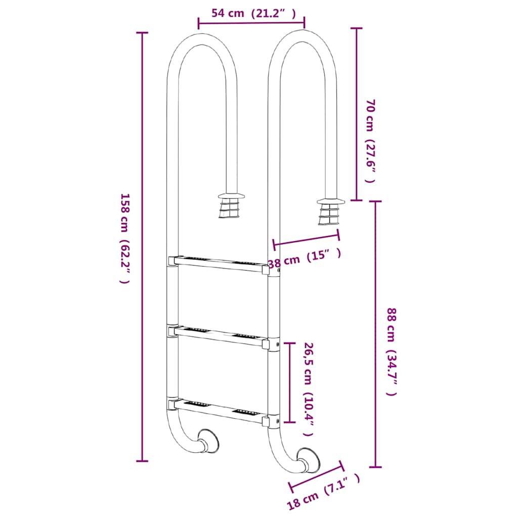 Pool Ladder 304 Stainless Steel 54 x 38 x 158 cm For concrete surface