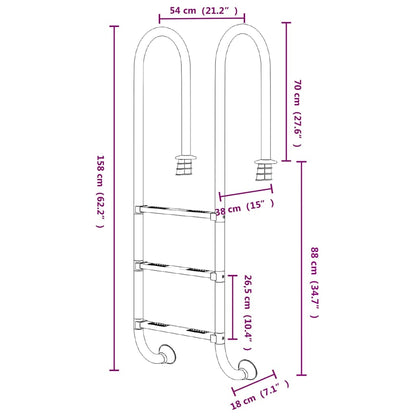 Pool Ladder 304 Stainless Steel 54 x 38 x 158 cm For concrete surface