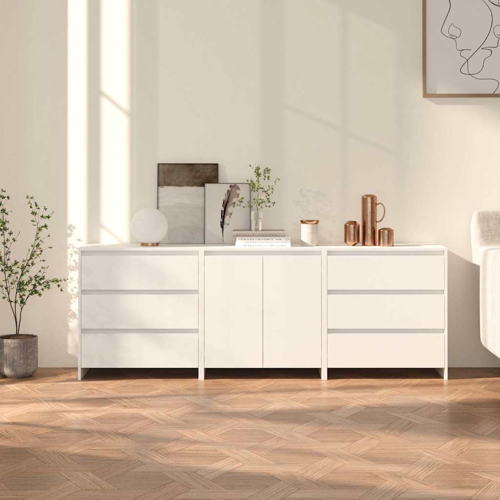 3 Piece Sideboard Engineered Wood White