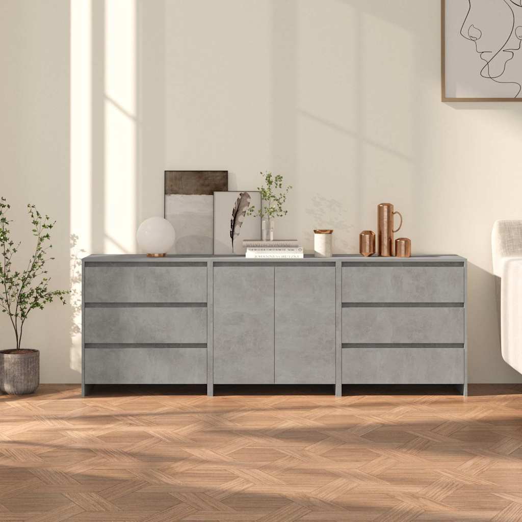 3 Piece Sideboard Engineered Wood Concrete grey