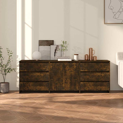 3 Piece Sideboard Engineered Wood Smoked oak
