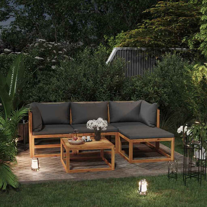 5 Piece Garden Lounge Set with Cushions Solid Wood Acacia 2x corner + middle + footrest + table Dark grey