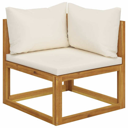 5 Piece Garden Lounge Set with Cushions Solid Wood Acacia 2x corner + middle + footrest + table Cream