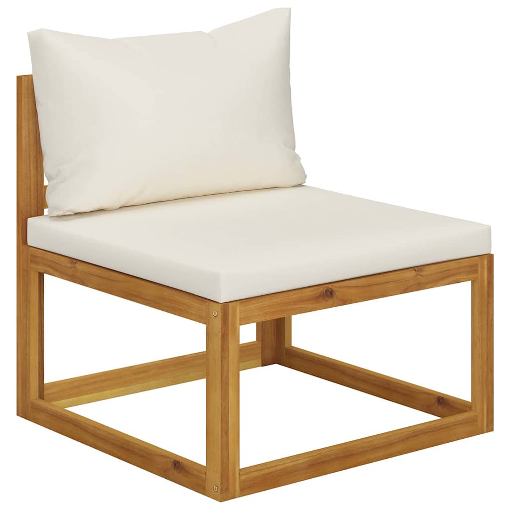 5 Piece Garden Lounge Set with Cushions Solid Wood Acacia 2x corner + middle + footrest + table Cream