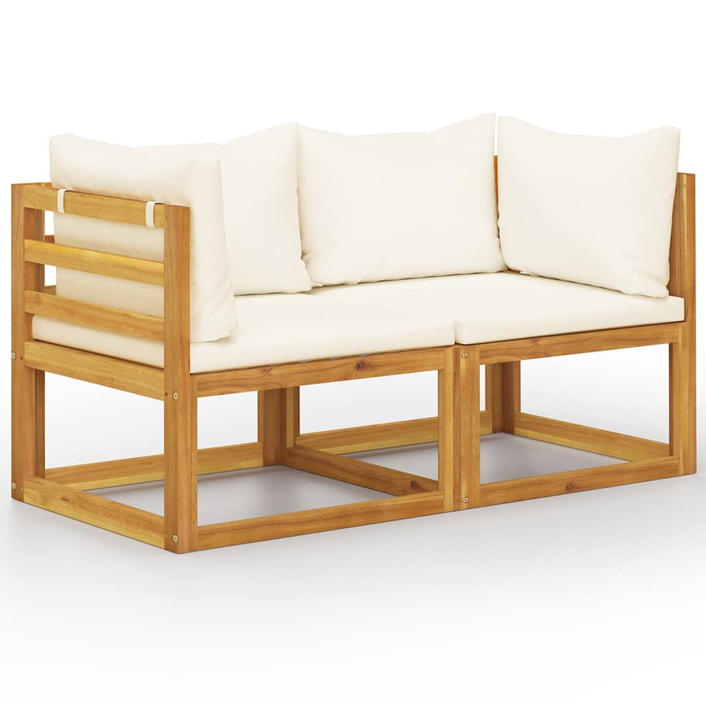 5 Piece Garden Lounge Set with Cushions Solid Wood Acacia 2-seater Cream