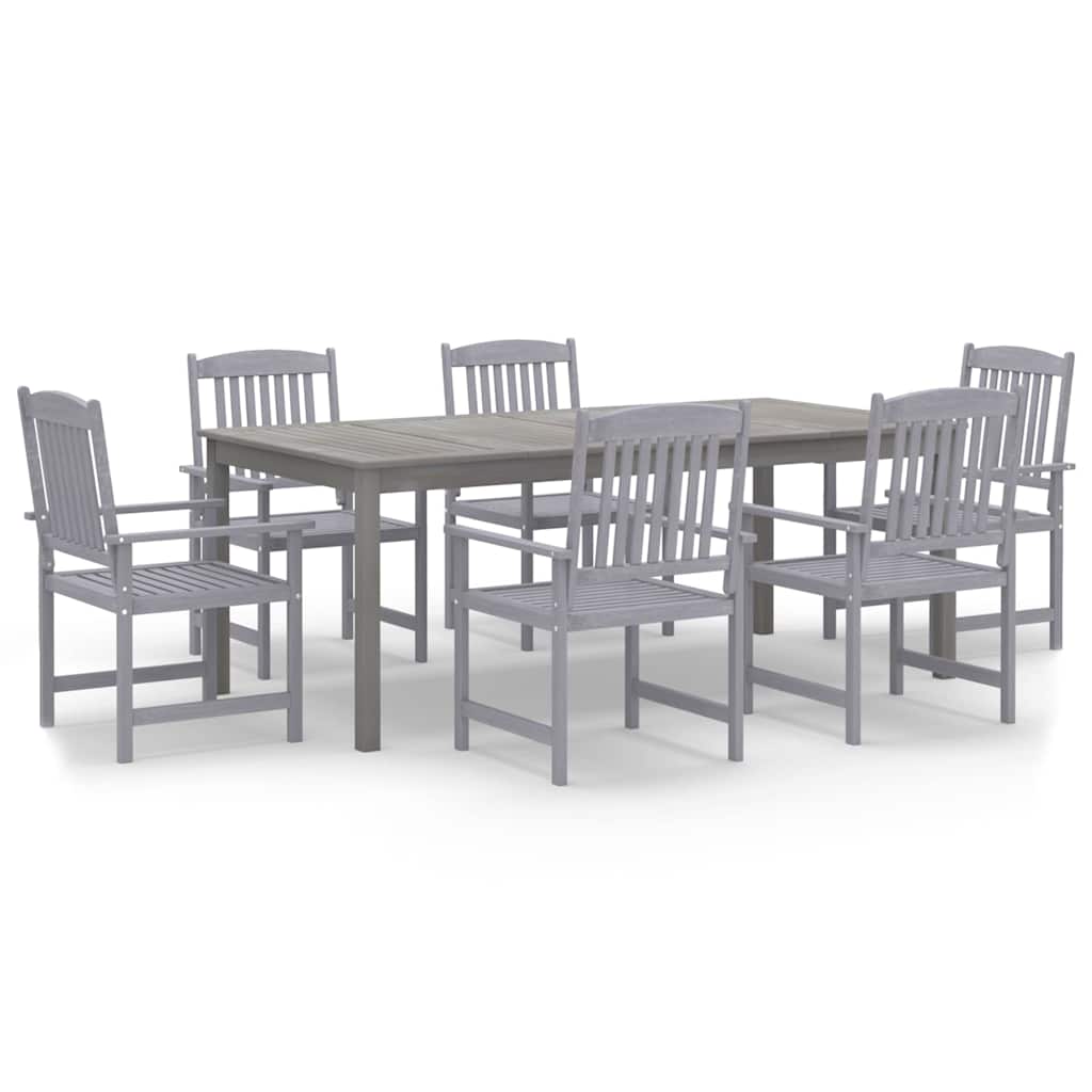 vidaXL 7 Piece Garden Dining Set Solid Wood Acacia Grey 2