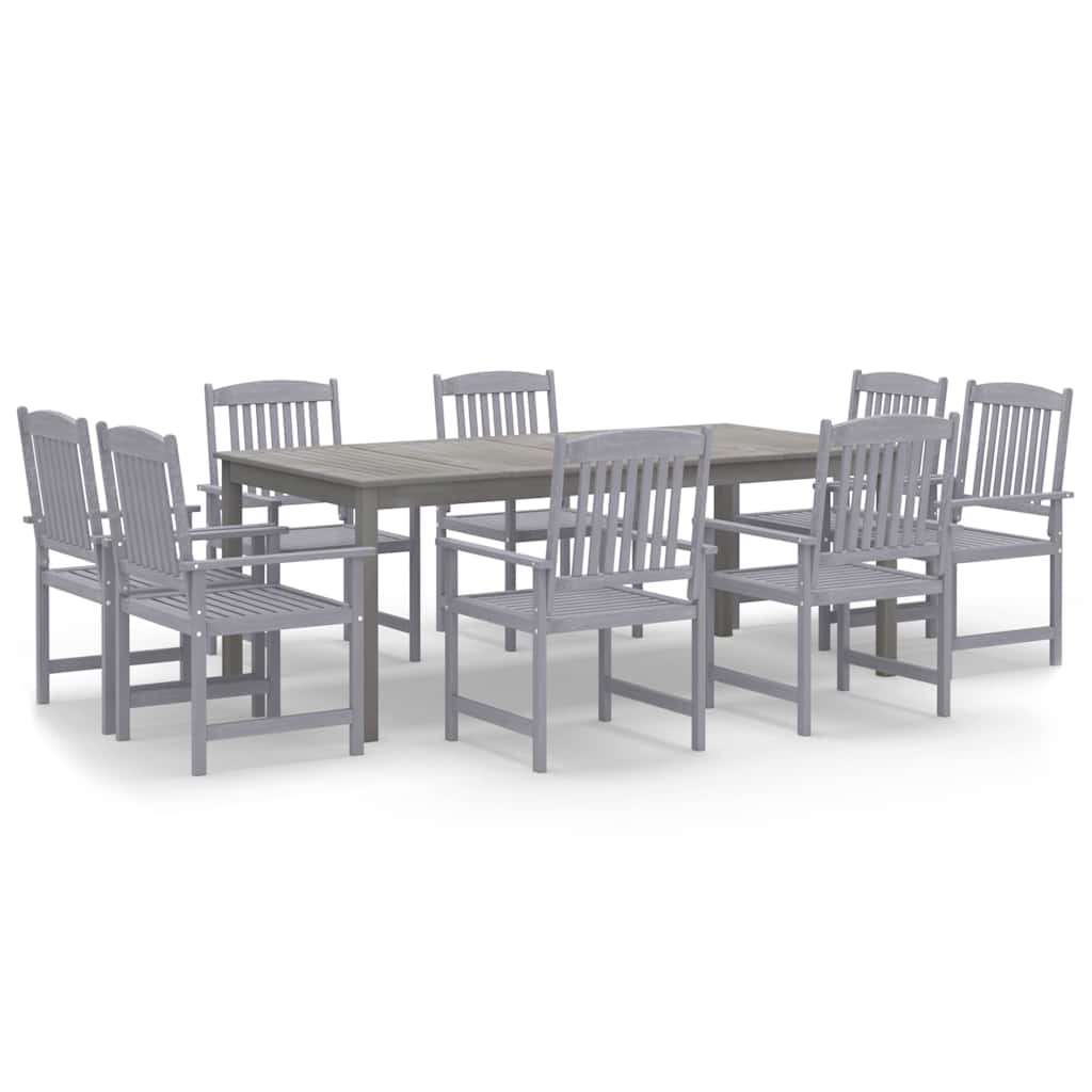vidaXL 9 Piece Garden Dining Set Solid Wood Acacia Grey 2