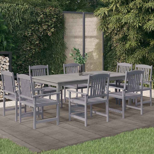 vidaXL 9 Piece Garden Dining Set Solid Wood Acacia Grey 1