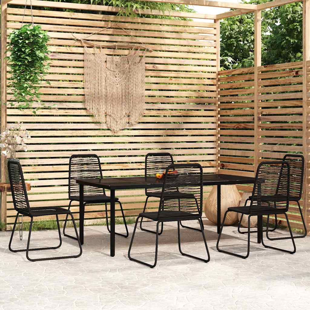 5 Piece Garden Dining Set Black 200 cm table length 6