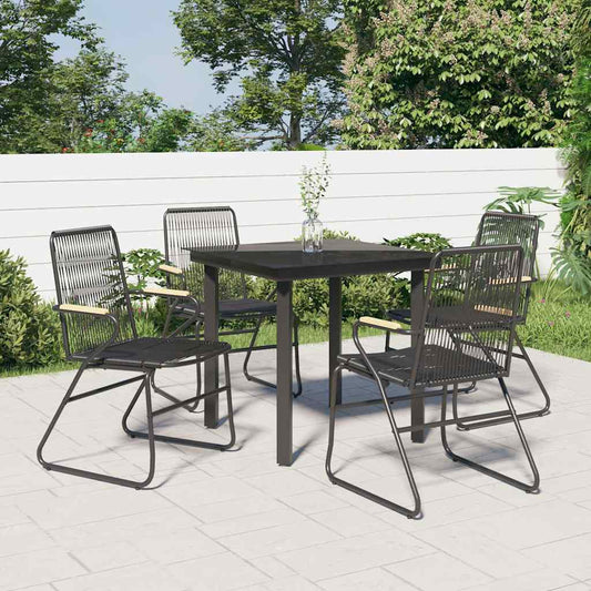 5 Piece Garden Dining Set Black PVC Rattan 80 cm table length 4