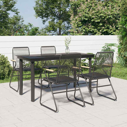 5 Piece Garden Dining Set Black PVC Rattan 140 cm table length 4