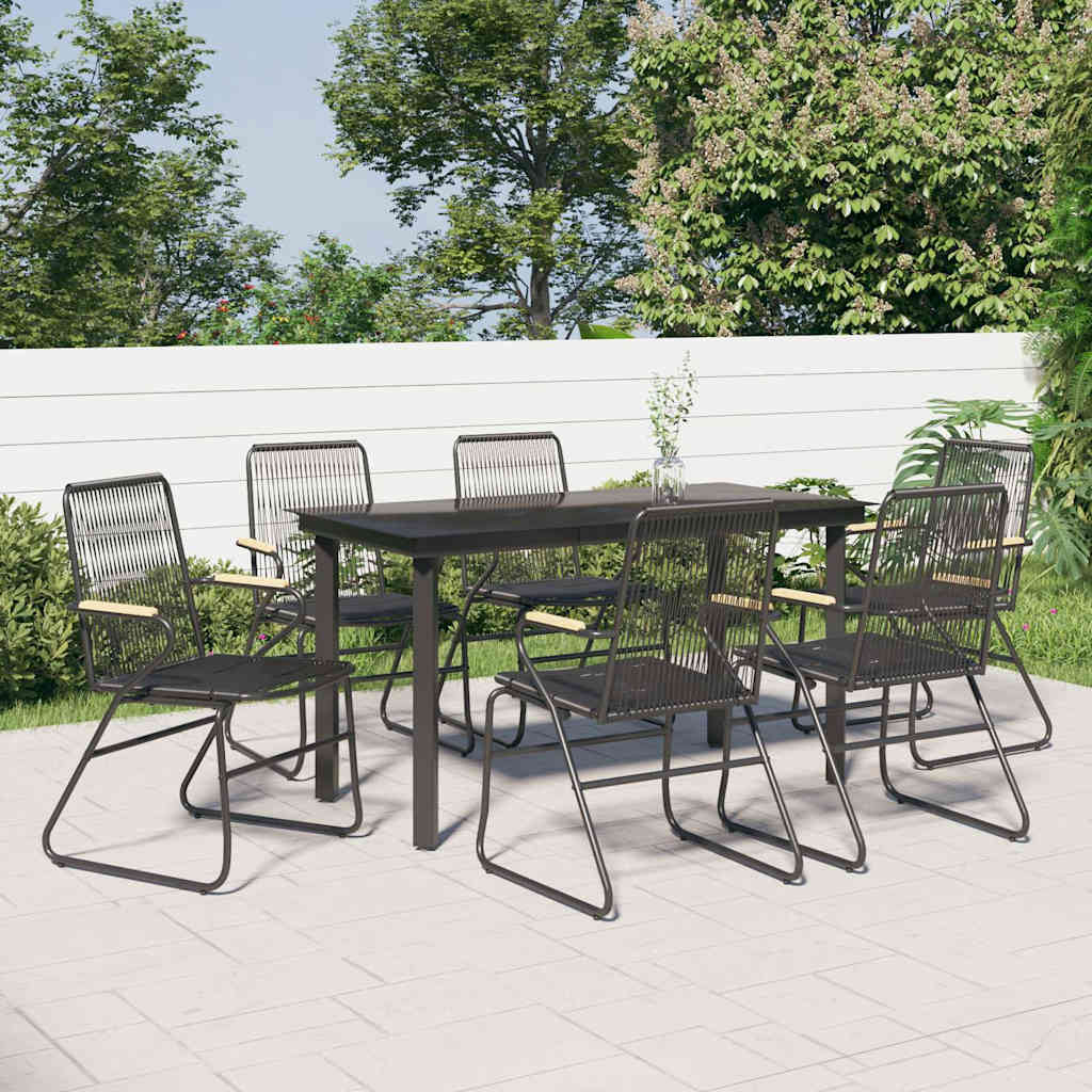 5 Piece Garden Dining Set Black PVC Rattan 140 cm table length 6