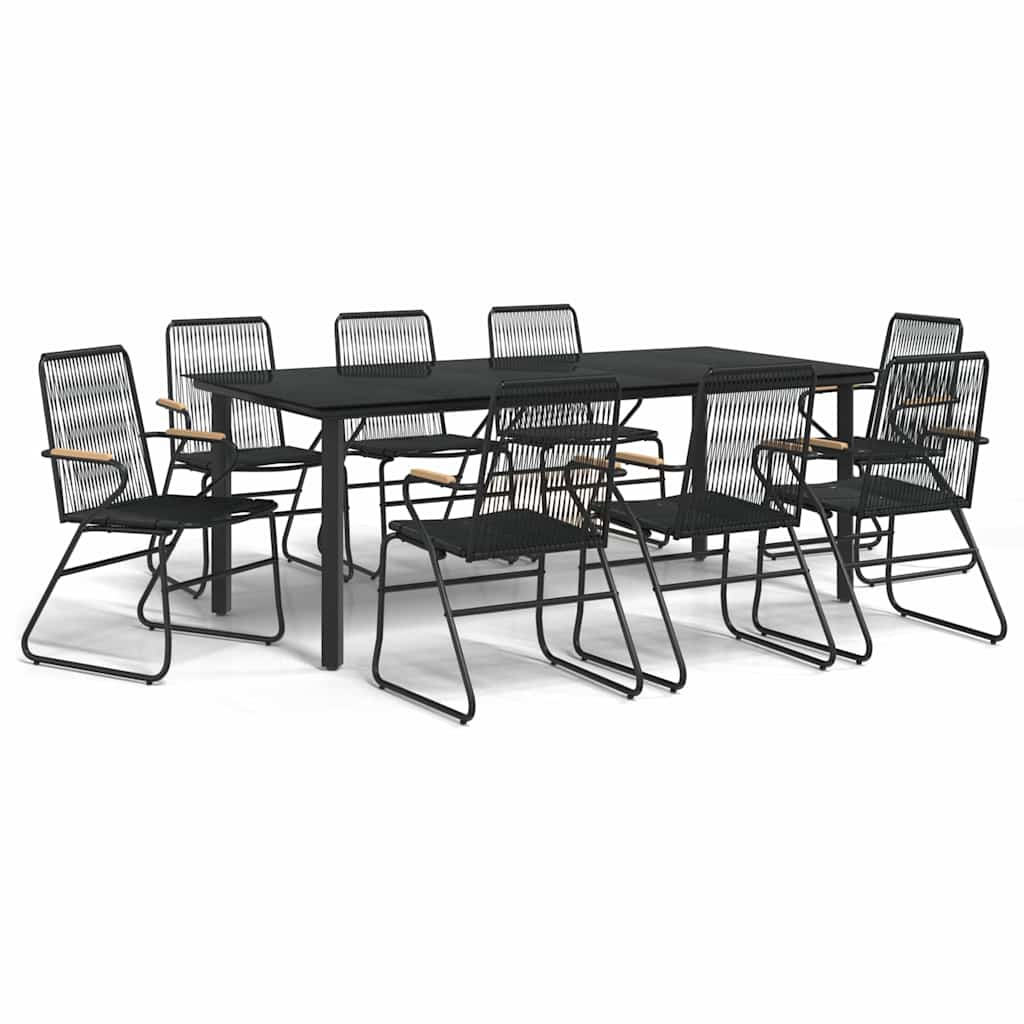 5 Piece Garden Dining Set Black PVC Rattan 200 cm table length 8