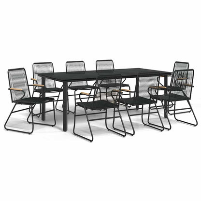 5 Piece Garden Dining Set Black PVC Rattan 200 cm table length 8