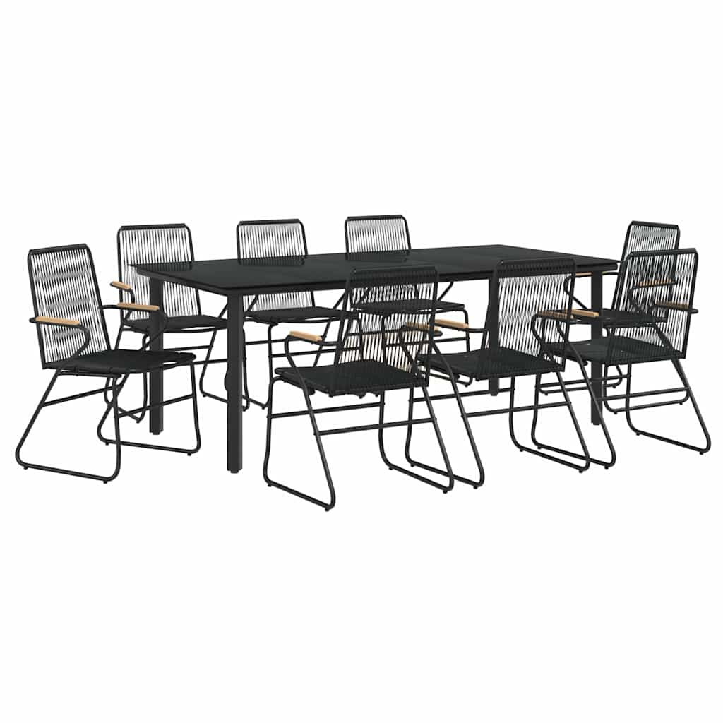 vidaXL 9 Piece Garden Dining Set Black PVC Rattan 3