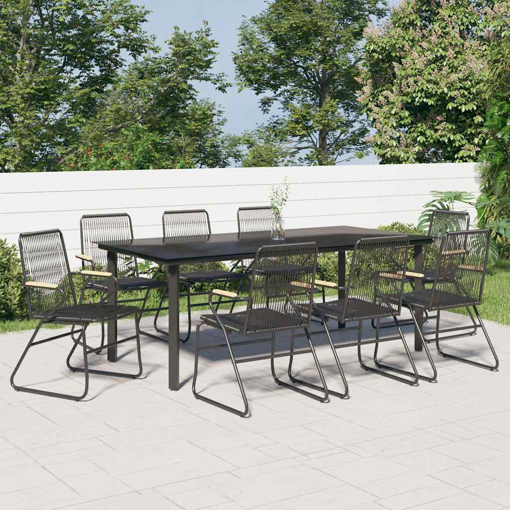 5 Piece Garden Dining Set Black PVC Rattan 200 cm table length 8