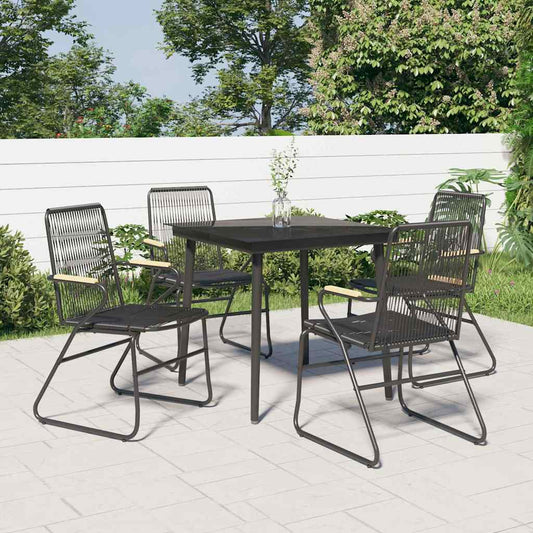 5 Piece Garden Dining Set Black PVC Rattan 80 cm table length 4