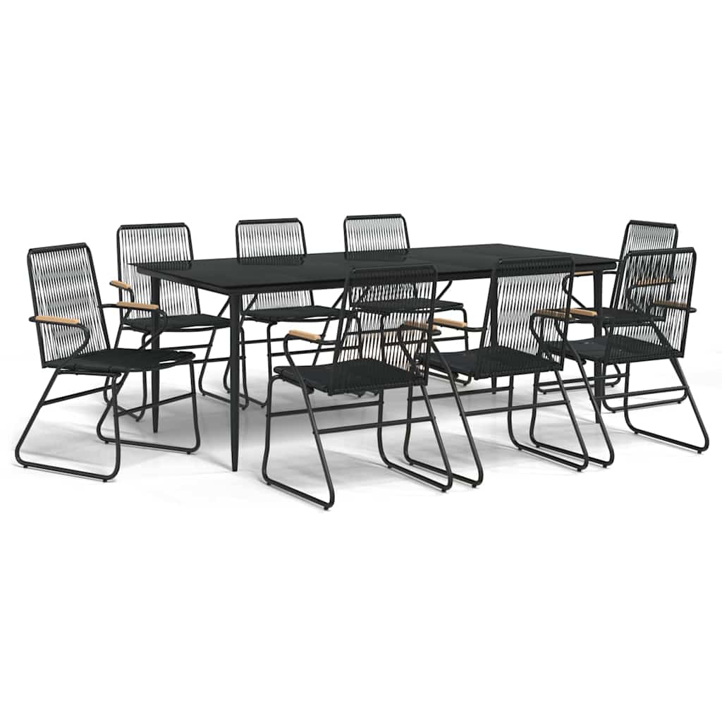 vidaXL 9 Piece Garden Dining Set Black PVC Rattan 2