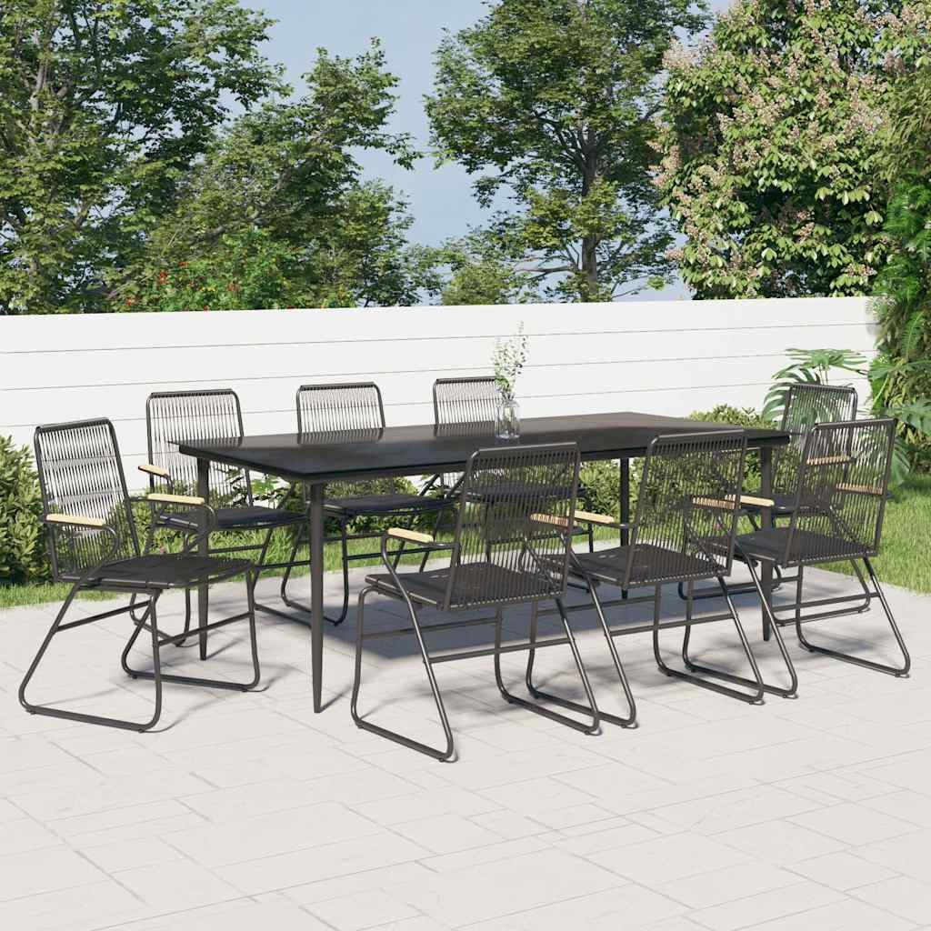 vidaXL 9 Piece Garden Dining Set Black PVC Rattan 1
